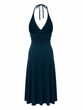 ✨Halter Neck A-Line Midi Dress - Teal/Navy - Small